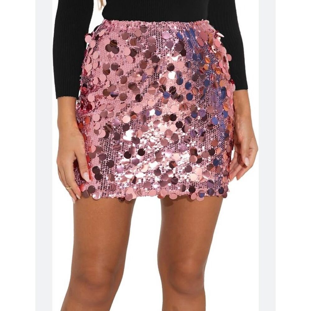 Shein women’s pink large sequin, mini skirt, size large